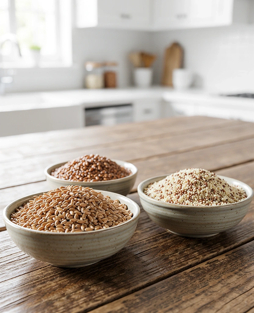 Varietà di cereali antichi e chicchi naturali